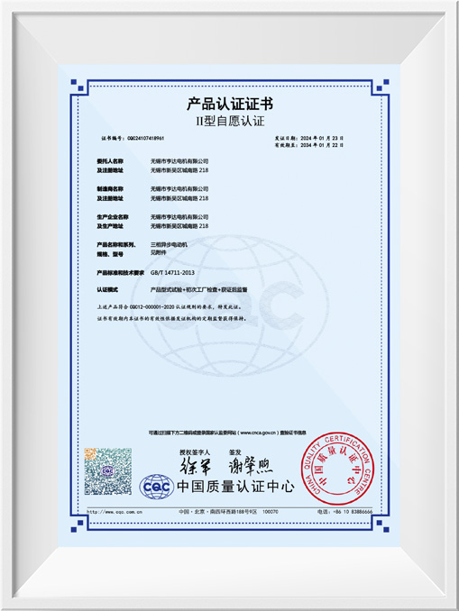 II型自愿認證產(chǎn)品認證證書-YE5